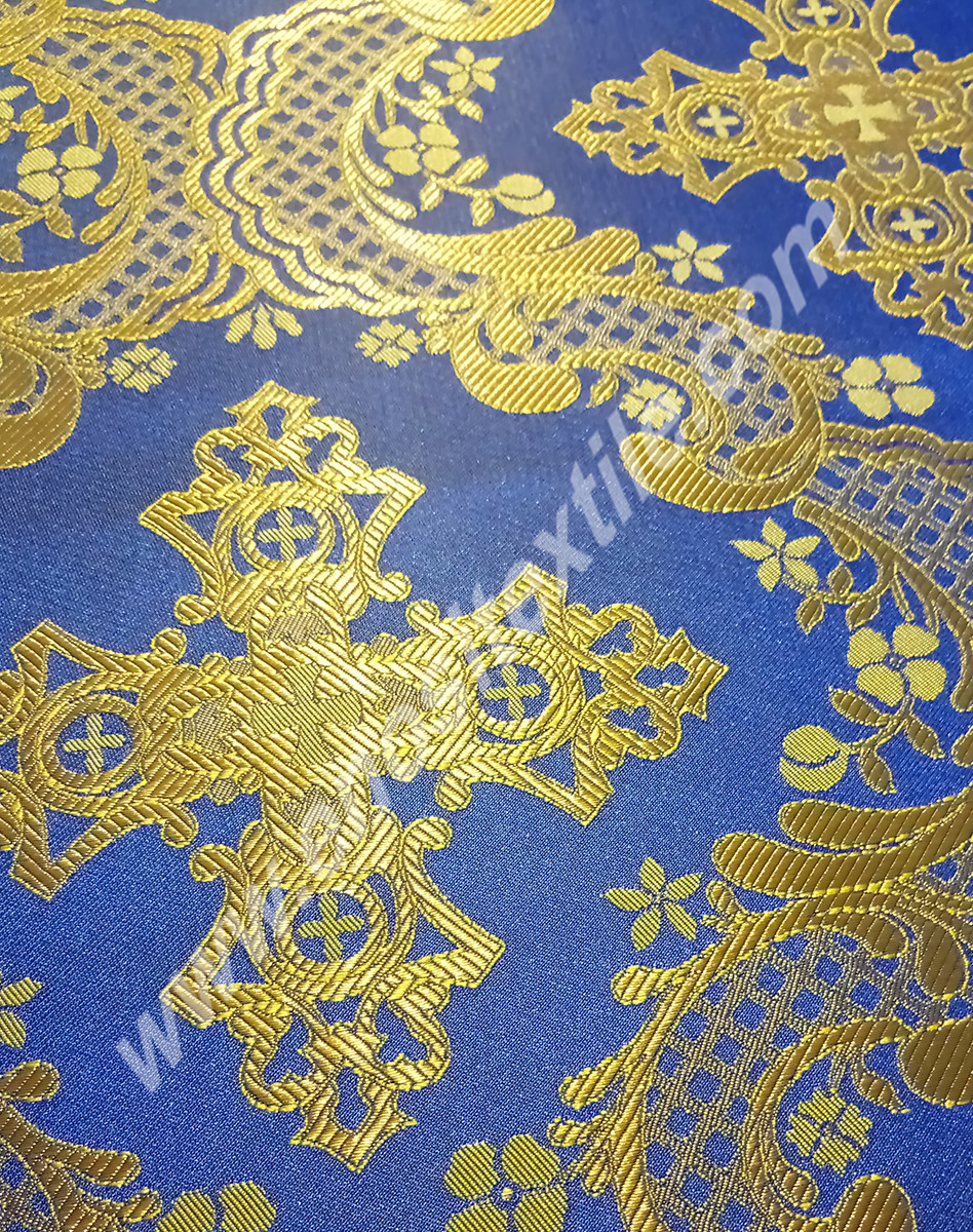 KL-016 Blue-Light Gold Brocade Fabrics